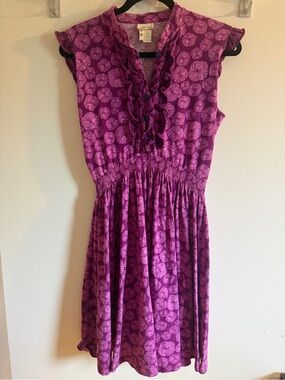 Matilda Jane Purple Floral Ruffle Dress Medium Cottagecore Whimsical Cotton